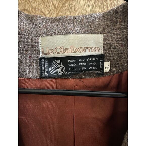 Vintage Liz Claiborne Wool Blazer Heather Brown 1 Button with Pockets Size 10 - Picture 2 of 12